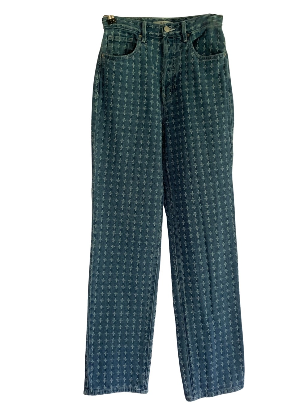 PacSun Teal Cross-Print Straight Leg Dad Jeans Button Up Women’s 26 Boho Preppy